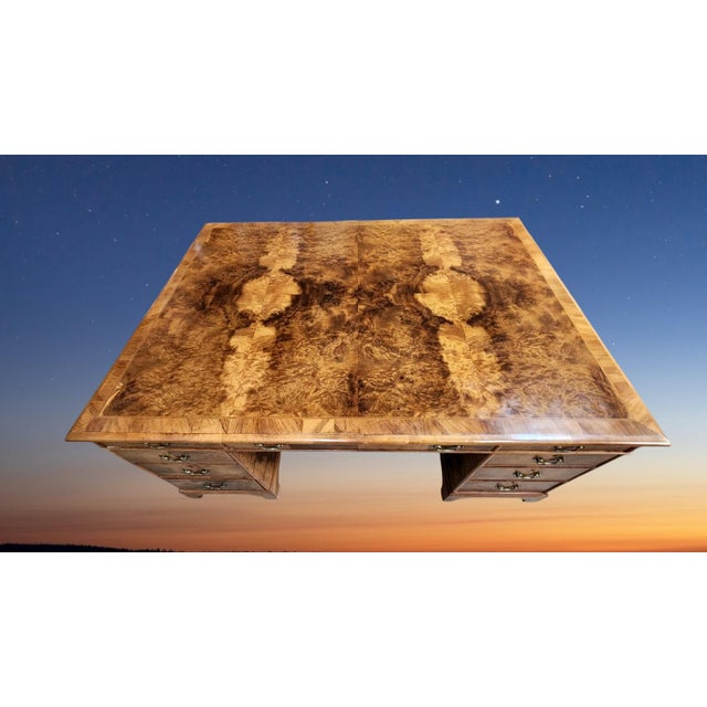 Brown Early 20th Century Spectacular Burled Walnut Partners Desk B & O Railroad For Sale - Image 8 of 18
