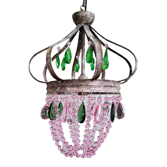 Vintage French Crystal Drop Pendant Light For Sale