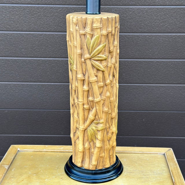 Chinoiserie Vintage 1960's Faux Bamboo Ceramic Table Lamp For Sale - Image 3 of 12