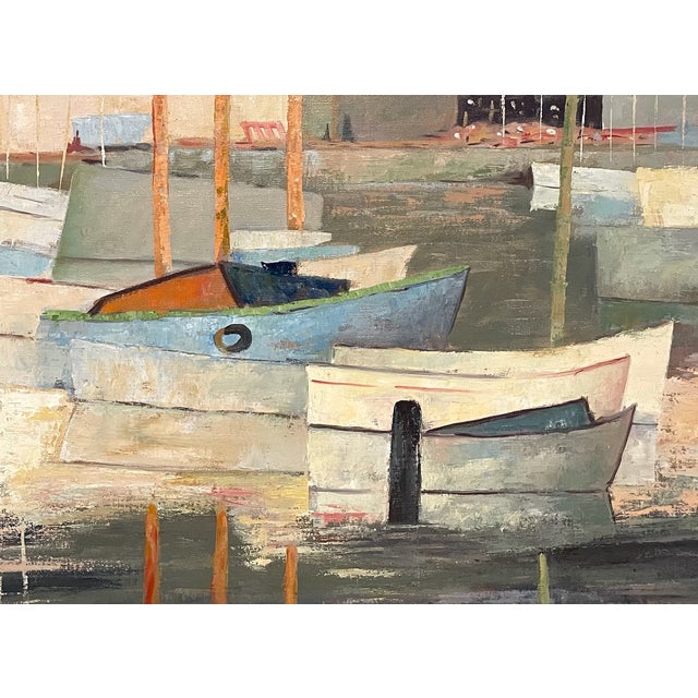 1960s 1960s Pierre Palue French Marine Fishing Boats Signed Oil on Canvas For Sale - Image 5 of 12