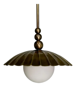 Handmade Brass Pendant Light Scalloped Globe Hanging Lamp