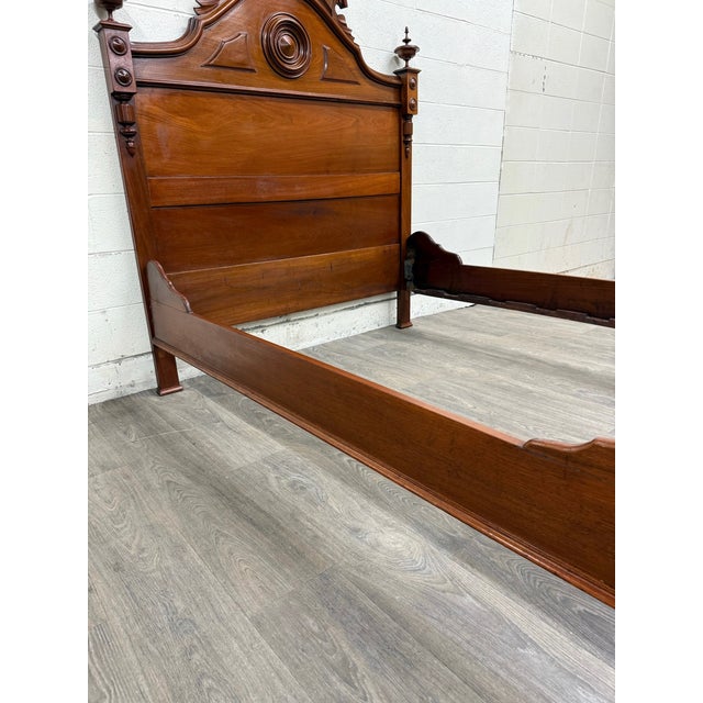 Antique Full Size Victorian Carved Walnut Bed For Sale - Image 9 of 18