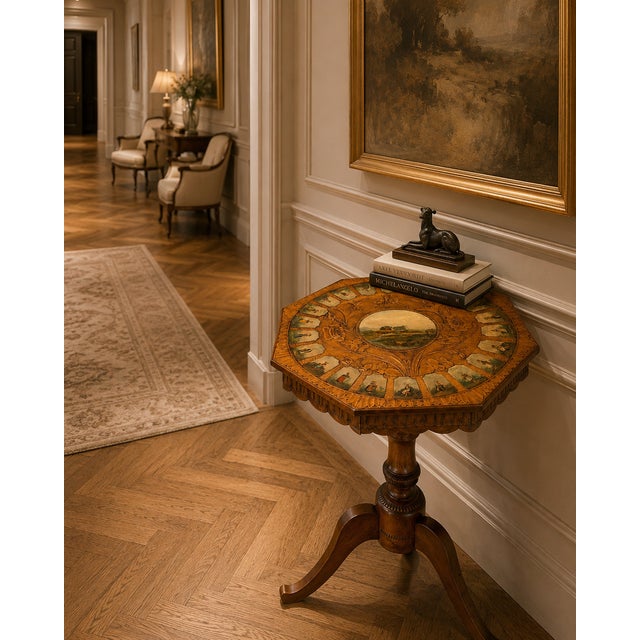 A wonderfully unusual and decorative antique Swiss Black Forest occasional table of exceptional character, featuring a...