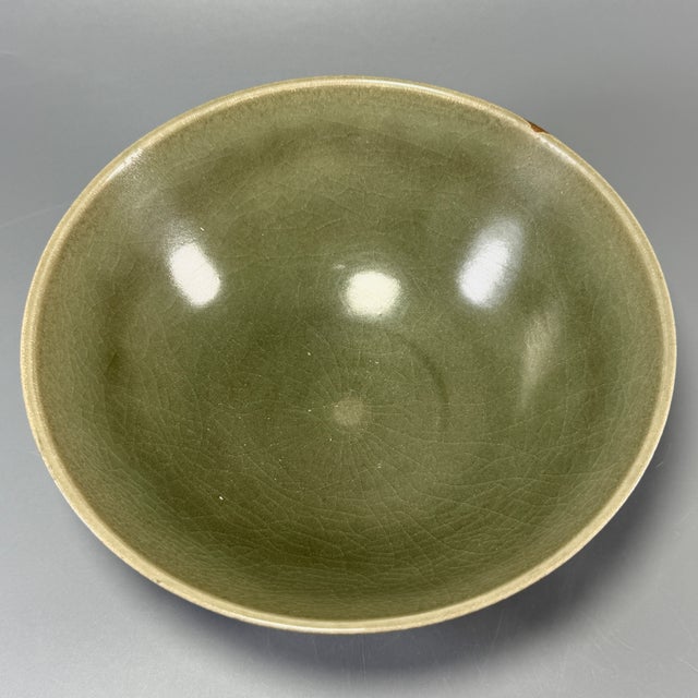 Chinese Antique Chinese Longquan Celadon Carved Lotus Bowl For Sale - Image 3 of 8