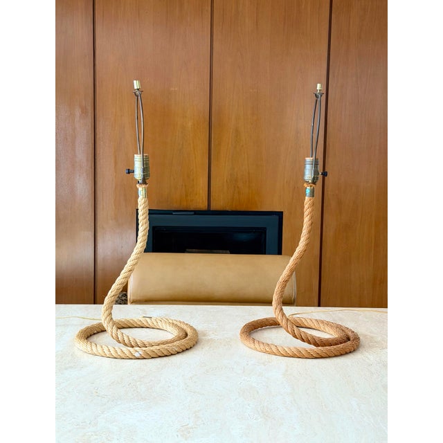 Textile 1970s Audoux Minet Sculptural Twisted Rope Table Lamps - A Pair For Sale - Image 7 of 16