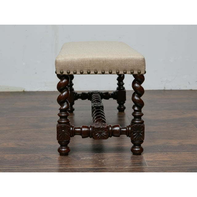 Coffee English Barley Twist Bench With Upholstered Seat, Circa 1900 For Sale - Image 8 of 18