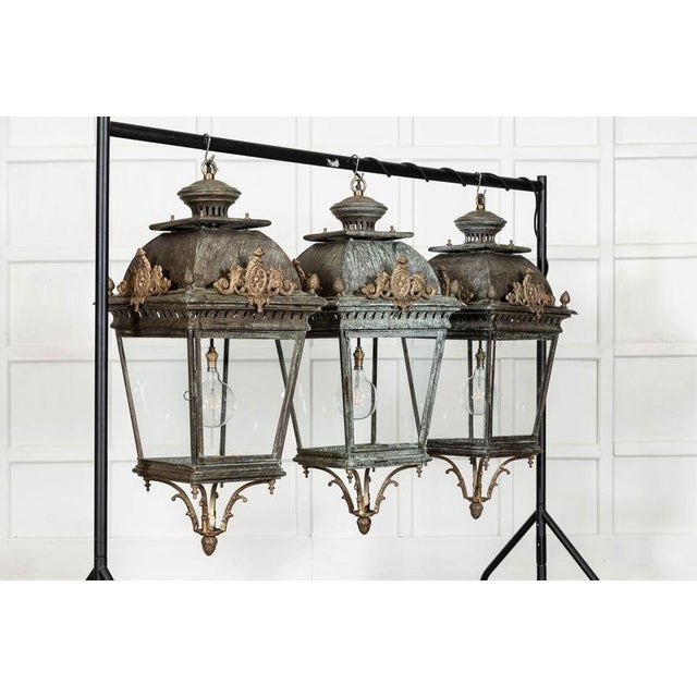 Large French Bronze and Iron Lantern For Sale - Image 3 of 17