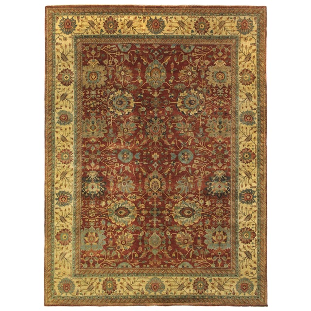 Fine Serapi Hand knotted Wool Rust/Light Gold Rug-12'x15' For Sale