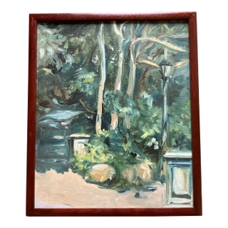 1970s Vintage American Impressionist Botanic Park Scene Painting For Sale