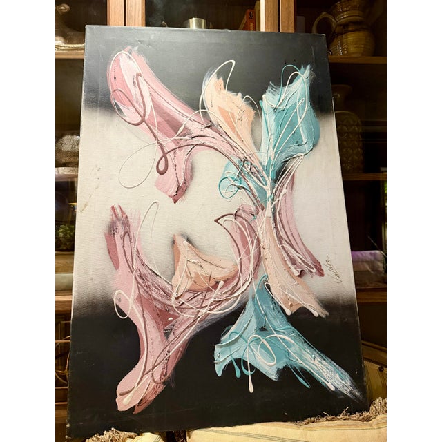 Large Vintage Mid-Century Modern Abstract 36x24 Original Impasto Painting by Valdez For Sale - Image 9 of 12