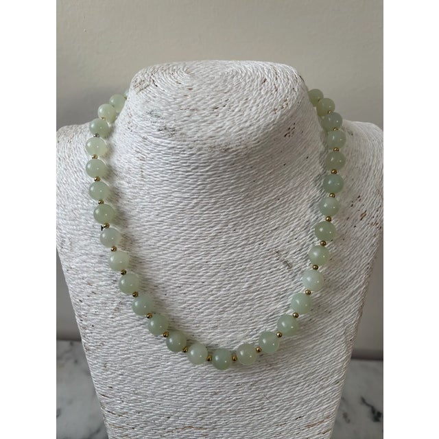 Vintage Jade Beaded Necklace With Gold Tone Clasp Designed by by Matthew Izzo For Sale In New York - Image 6 of 6