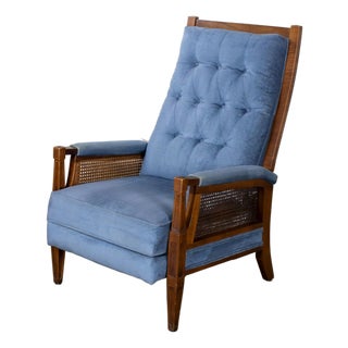 Mid to Late 20th Century Neoclassic Reclining Armchair Blue Chenille Fabric by Burris Industries For Sale