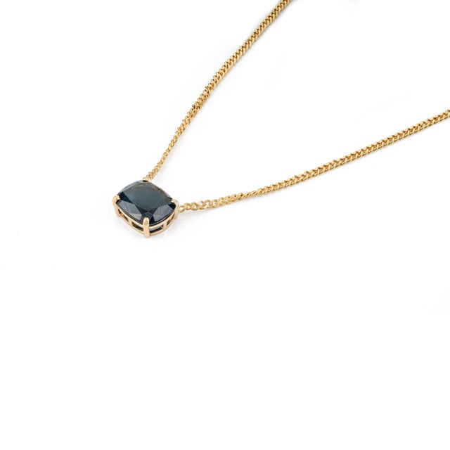 Not Yet Made - Made To Order Cushion Cut 5.2ct Blue Sapphire Solitaire Necklace in 14k Yellow Gold Curb Chain For Sale - Image 5 of 16