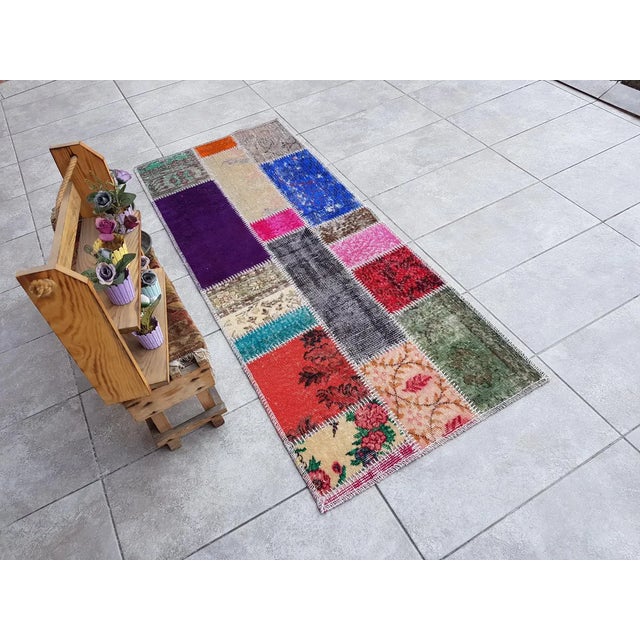 Orange Mid 20th Century Geometric Anatolian Wool Runner For Sale - Image 8 of 10