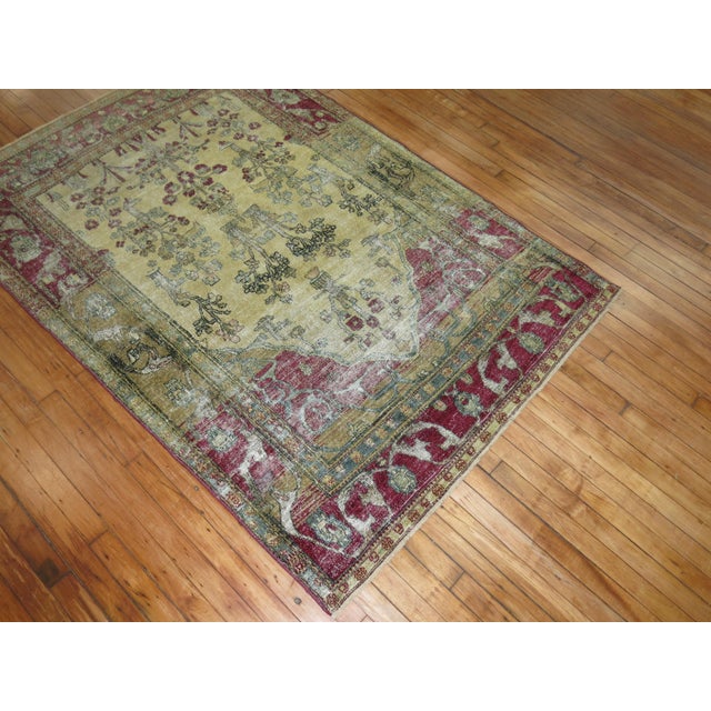 Ivory Antique Zabihi Collection Persian Isfahan Prayer Carpet - 4'6" x 6'5" For Sale - Image 8 of 8