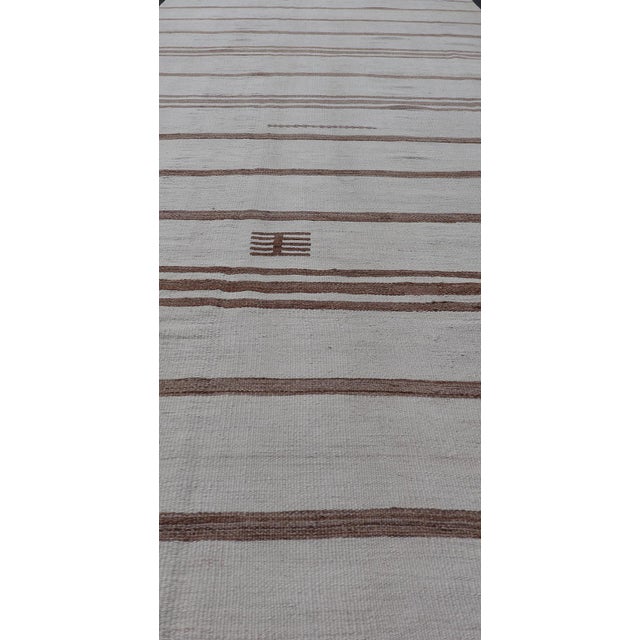 Measures: 4'1 x 12'7 Vintage Gallery Turkish Natural Kilim with Stripes in Ivory, Taupe and Brown. Keivan Woven Arts / rug...
