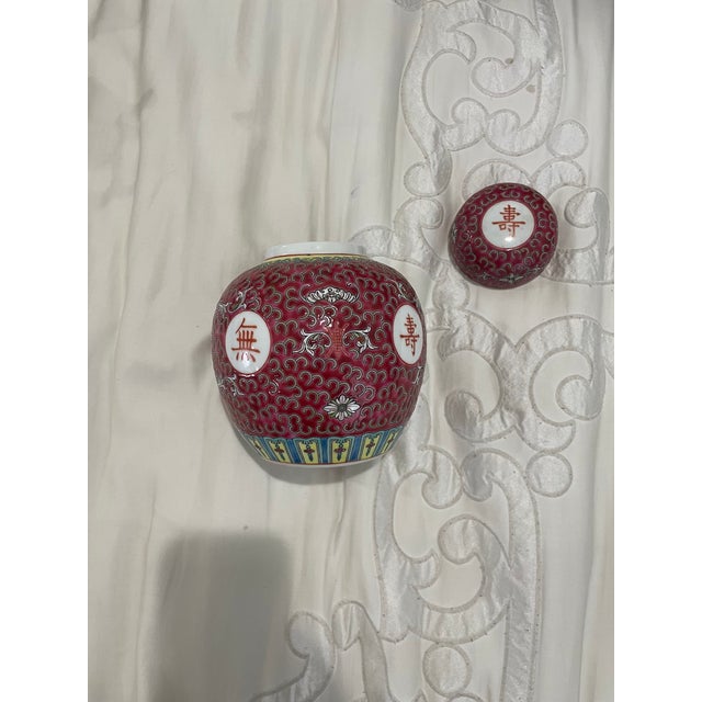 Vintage Red Famille Rose Chinese Tea Set For Sale In West Palm - Image 6 of 14
