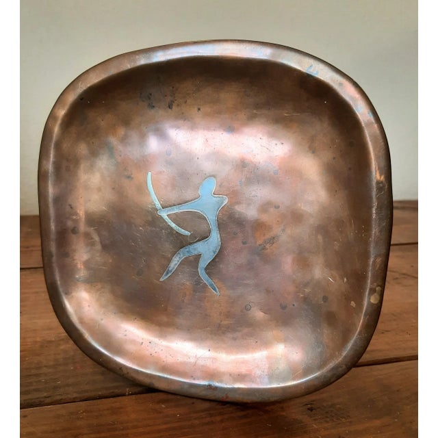 Mid-Century Modern Los Castillos Taxco Copper Sterling Archer Square Plate Mexico For Sale - Image 3 of 9