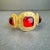 Chanel Red Gripoix Cabachon Glass Bracelet Vintage Gold Tone Cuff For Sale - Image 9 of 11