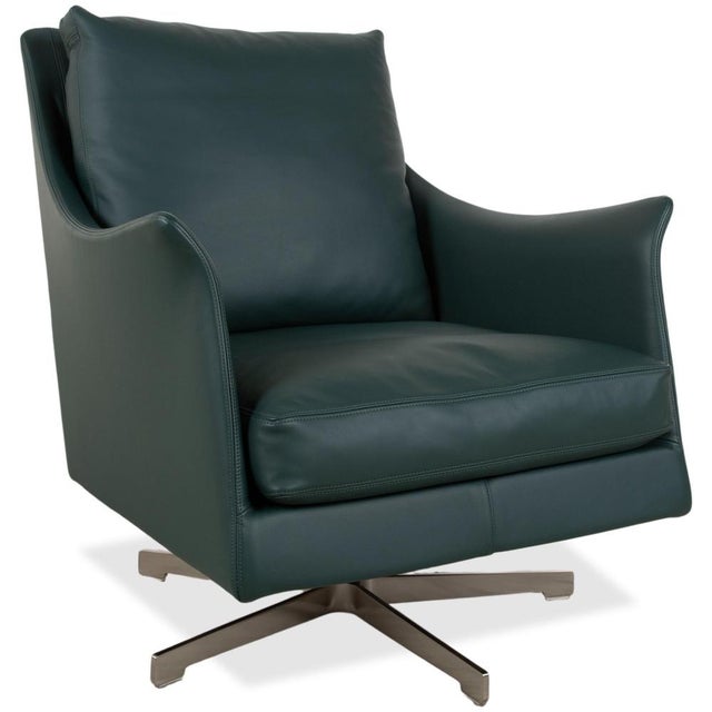 Set of Green Leather Boss Armchair and Ottoman with Manual Function from Flexform For Sale - Image 4 of 18