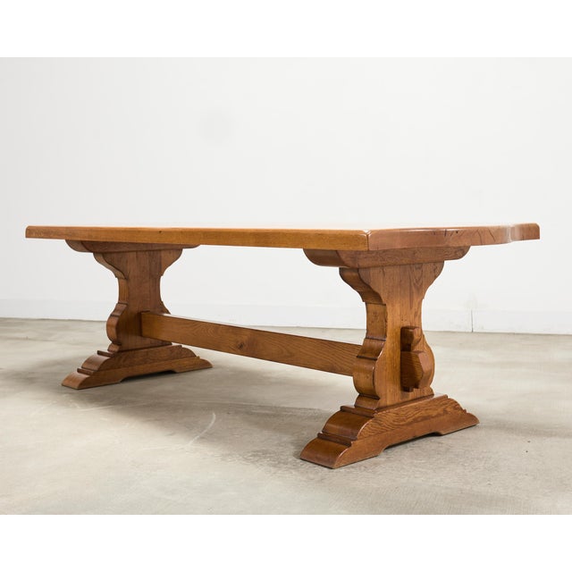 French Provincial Country French Provincial Oak Farmhouse Trestle Dining Table 8 Ft For Sale - Image 3 of 18