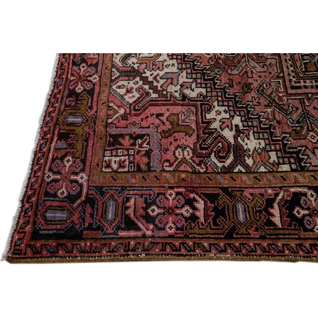 1920s Antique Heriz Persian Handmade Medallion Motif Rust Wool Rug For Sale - Image 5 of 12