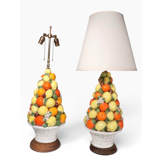 Mid 20th Century Mid 20th Century Assembled Pair of Italian Majolica Fruit Lamps - a Pair For Sale - Image 5 of 18