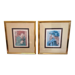 Pair of 1980s Barbara A. Wood Signed & Numbered Custom Framed Lithographs Set of 2 For Sale