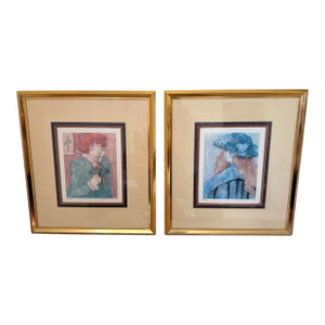 Pair of 1980s Barbara A. Wood Signed & Numbered Custom Framed Lithographs Set of 2