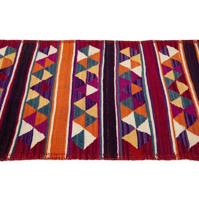 Textile Vintage Flatweave Turkish Kilim Wool Rug With Multicolor Geometric Design For Sale - Image 7 of 11