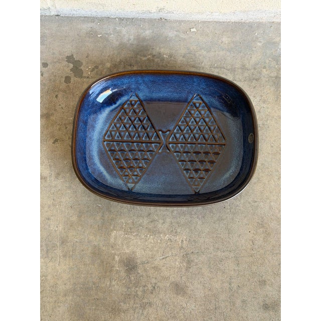 Mid-Century Modern Einar Johansen Soholm Ceramic Serving Platter Deep Blue Triangle Pattern Denmark Mid-Century Modern 1960s For Sale - Image 3 of 10