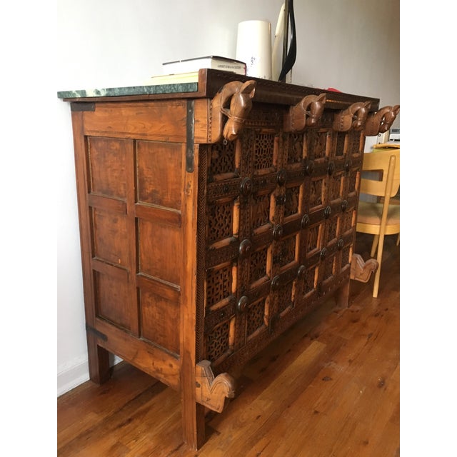 Wood Damchiya Indian Cabinet With Green Marble Top For Sale - Image 7 of 9