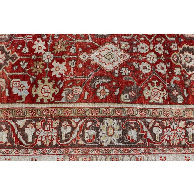 Red Mid 20th Century Vintage Persian Sultanabad-Mahal With All-Over Sub-Geometric Floral Design 7'1 X 11'6 For Sale - Image 8 of 13