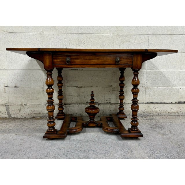French Vintage French Louis XIII Style Drop Leaf Leather Top Table by John Richard For Sale - Image 3 of 12