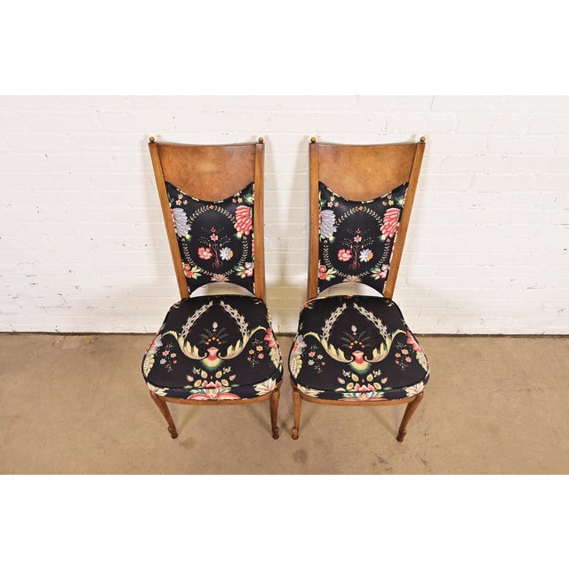 1970s William Doezema for Mastercraft Mid-Century Modern Hollywood Regency Burl Wood Side Chairs or Dining Chairs, Pair For Sale - Image 5 of 12