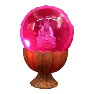 Late 19th Century Buddhist Relic Sphere With Guanyin, 1562g, Pink Crystal Ball For Sale