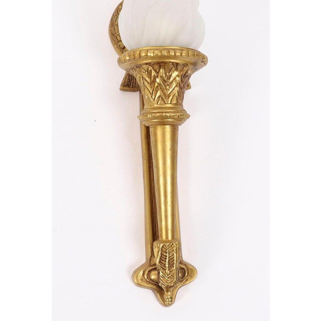 Antique Neo-Classical Ormolu and Glass Flaming Torch Wall Light, 1920s For Sale - Image 3 of 11