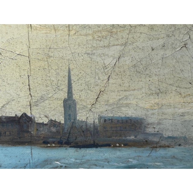 Sky Blue Nautical Georgian Seascape Oil Painting French Fishing Boat Heading Out Brisk Winds For Sale - Image 8 of 11