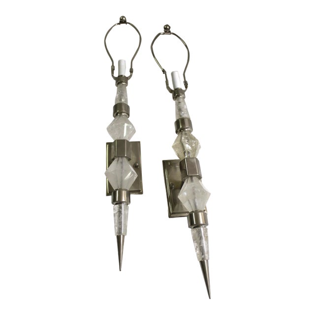 1990s Modern Rock Crystal Sconces Pair For Sale