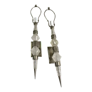 1990s Modern Rock Crystal Sconces Pair