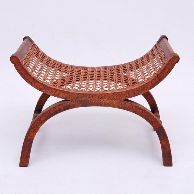 Antique Art Nouveau B 36 Gondola X-Frame Stool in Viennese Wickerwork, 1900s For Sale - Image 3 of 12