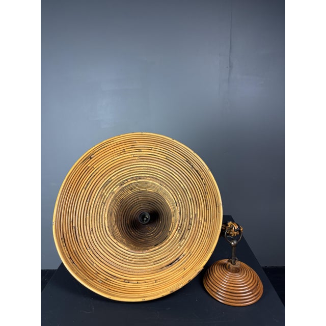 Mid-Century Italian Pencil Reed Rattan Bamboo and Brass Pendant Lamp, 1970s For Sale - Image 15 of 17