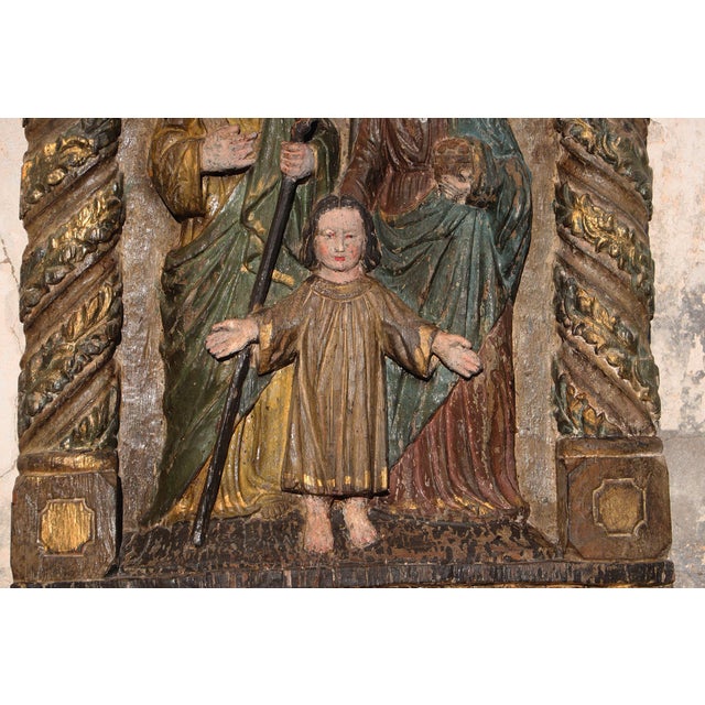 17th Century Large Baroque Holy Family Wooden Retable, Portuguese, 43.70" For Sale - Image 9 of 14