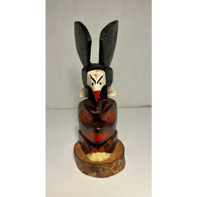 Native American 1962 Vintage Eagle and Bear Hand Carved Wooden Totem Pole 6.5" For Sale - Image 3 of 7