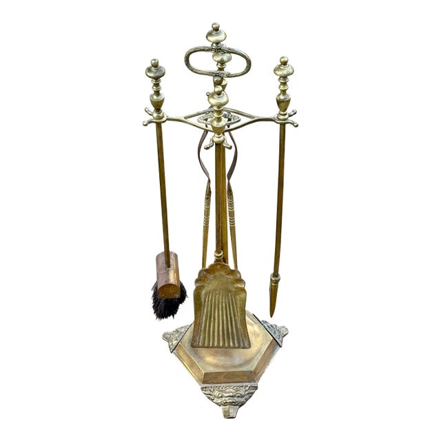 Gothic Victorian 19th Century Fireplace Tools, Complete Set of 5 For Sale