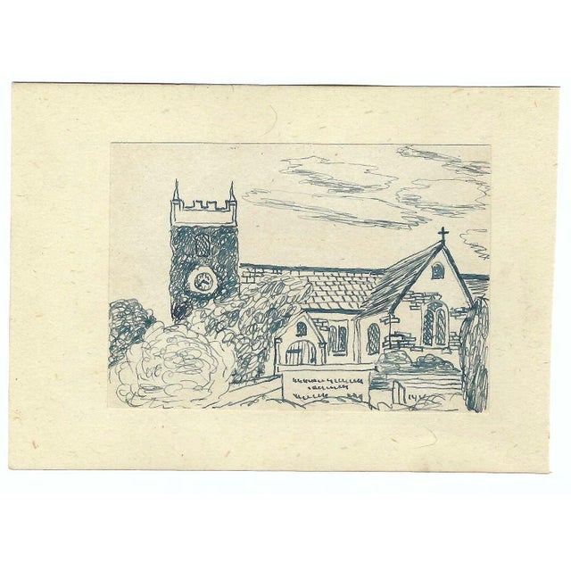 English 1943 Drawing of an English Village by William Wood For Sale - Image 3 of 3