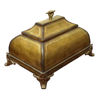 1980s Maitland Smith Tooled Leather and Brass Mounts Decorative Box For Sale