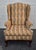 Wood Vintage Queen Anne Wingback Chair Mahogany Cabriole Leg Striped Tapestry Floral For Sale - Image 7 of 15