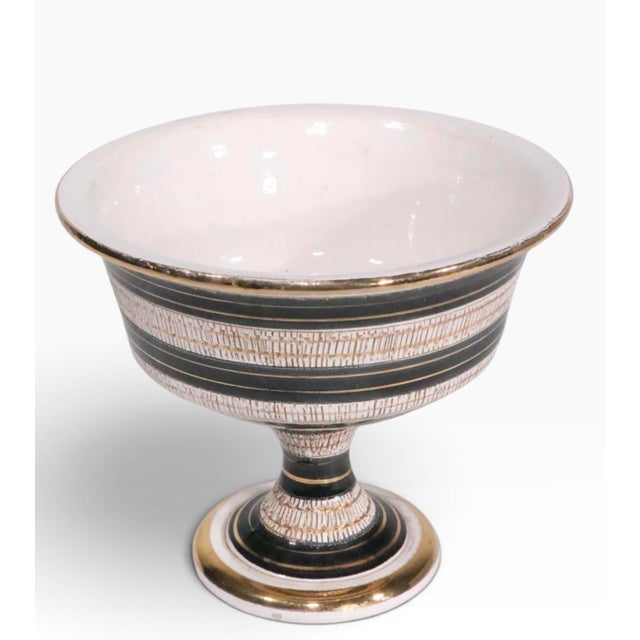 Mid-Century Modern Mid 20th Century Italian Pottery Ceramic Compote in the Style of Raymor Rosenthal Netter For Sale - Image 3 of 7