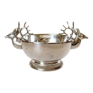 Late 20th Century Silver Plate Double Stag Centerpiece Bowl For Sale